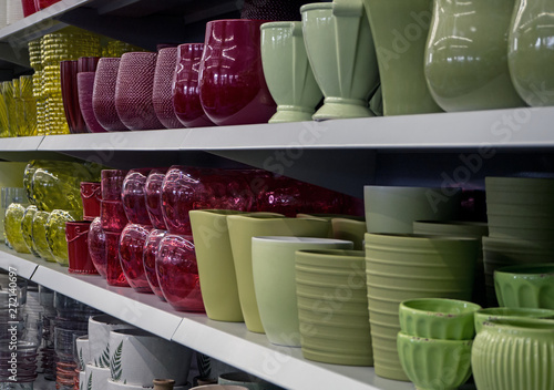 shelves with flower pots, garden store photo