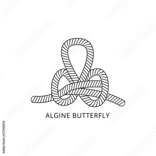 Marine rope or cord knot thin line design element vector illustration isolated.