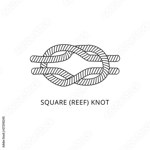 Square reef knot icon - marine nautical rope tie isolated on white background
