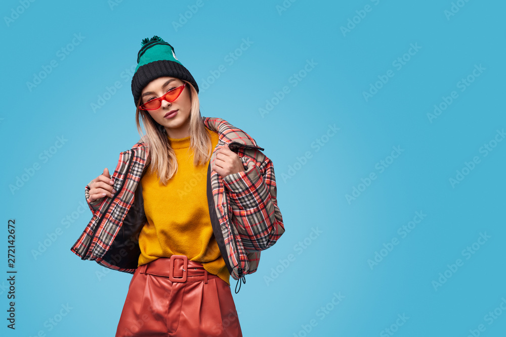 Fototapeta premium Strange woman adjusting jacket