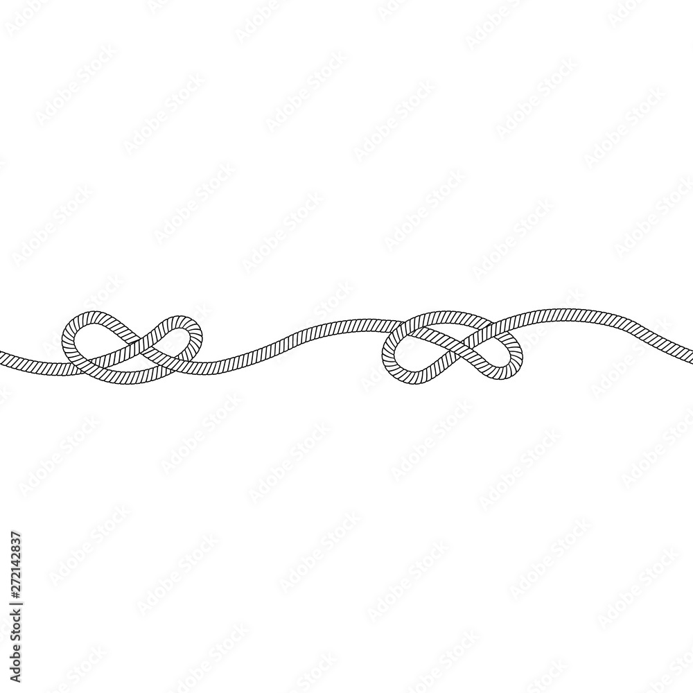 Seamless pattern of one horizontal rope with overhand knot outline sketch style