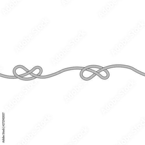 Seamless pattern of one horizontal rope with overhand knot outline sketch style
