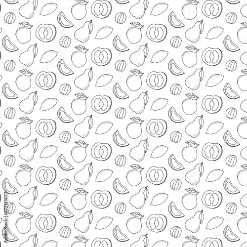 Hand drawn vector sketch fruits pattern.