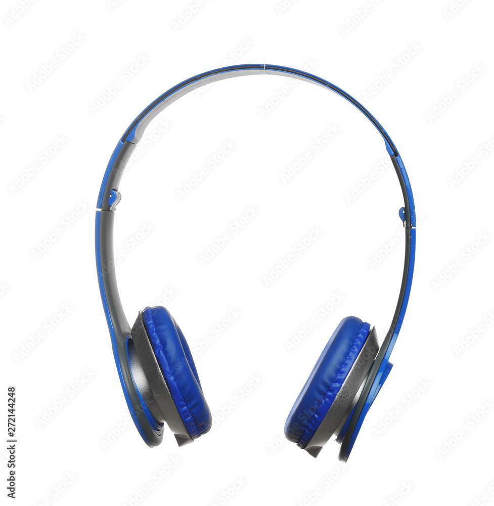 Stylish headphones with pads on white background