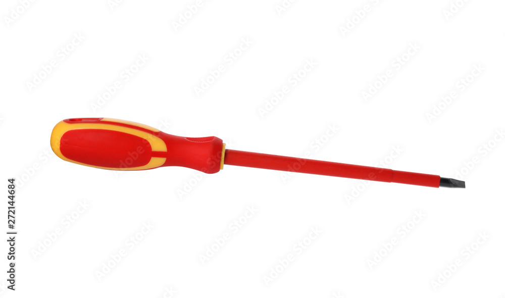 New screwdriver on white background. Professional construction tool New screwdriver on white background. Professional construction tool