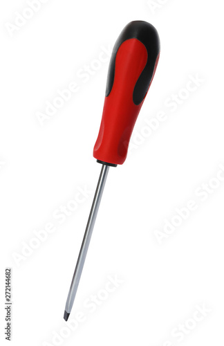 New screwdriver on white background. Professional construction tool