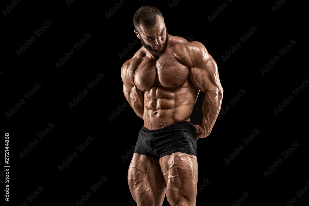 Fényképezés Bodybuilder man isolated on the black background - az  Europosters.hu