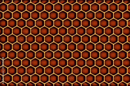 3D Abstract brown honeycomb hexagon yellow shade pattern background