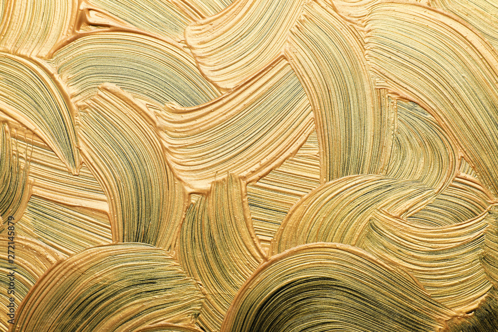 Fototapeta premium Golden paint brush strokes as background, closeup