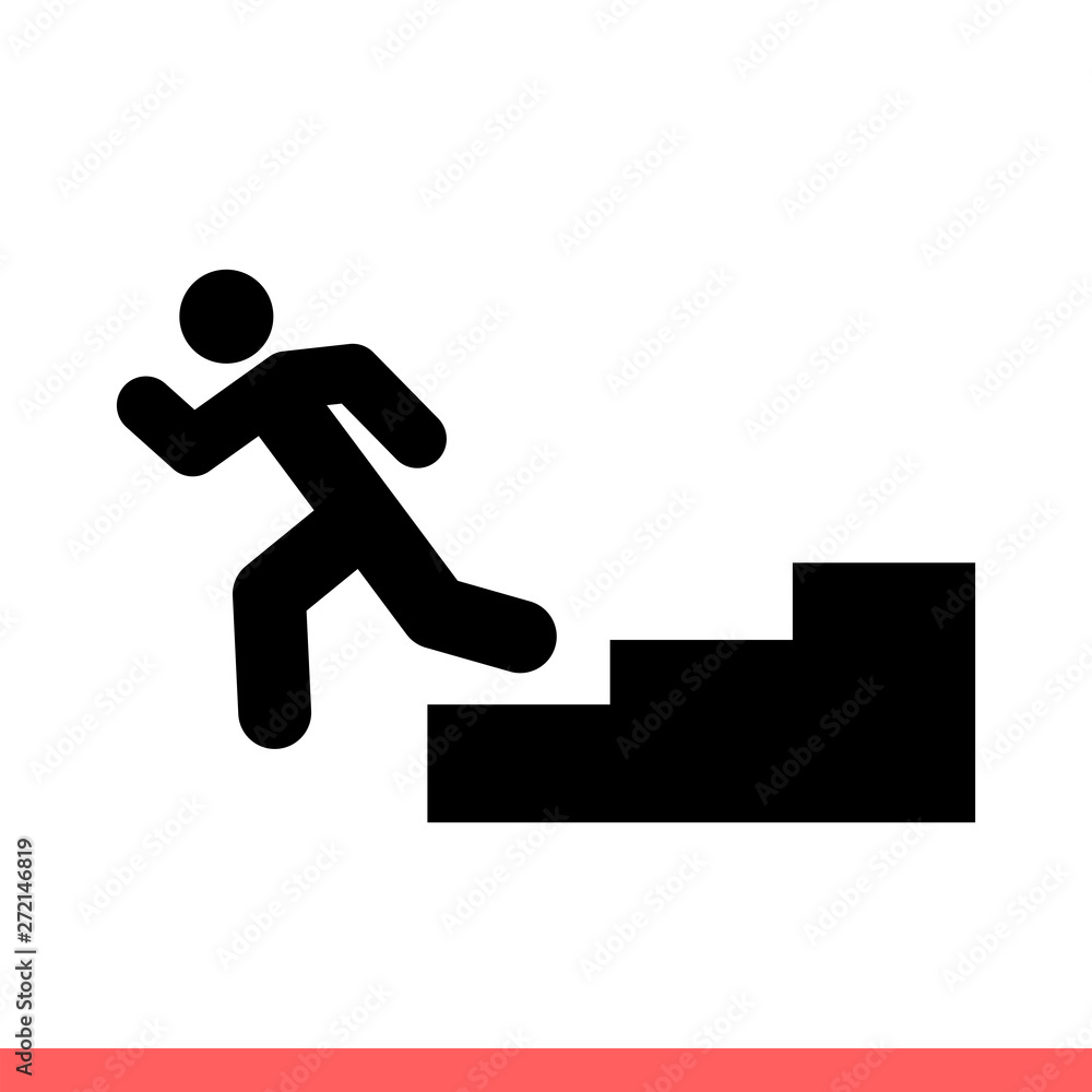 Stairs run vector icon, down symbol. Simple, flat design isolated on white background for web or mobile app