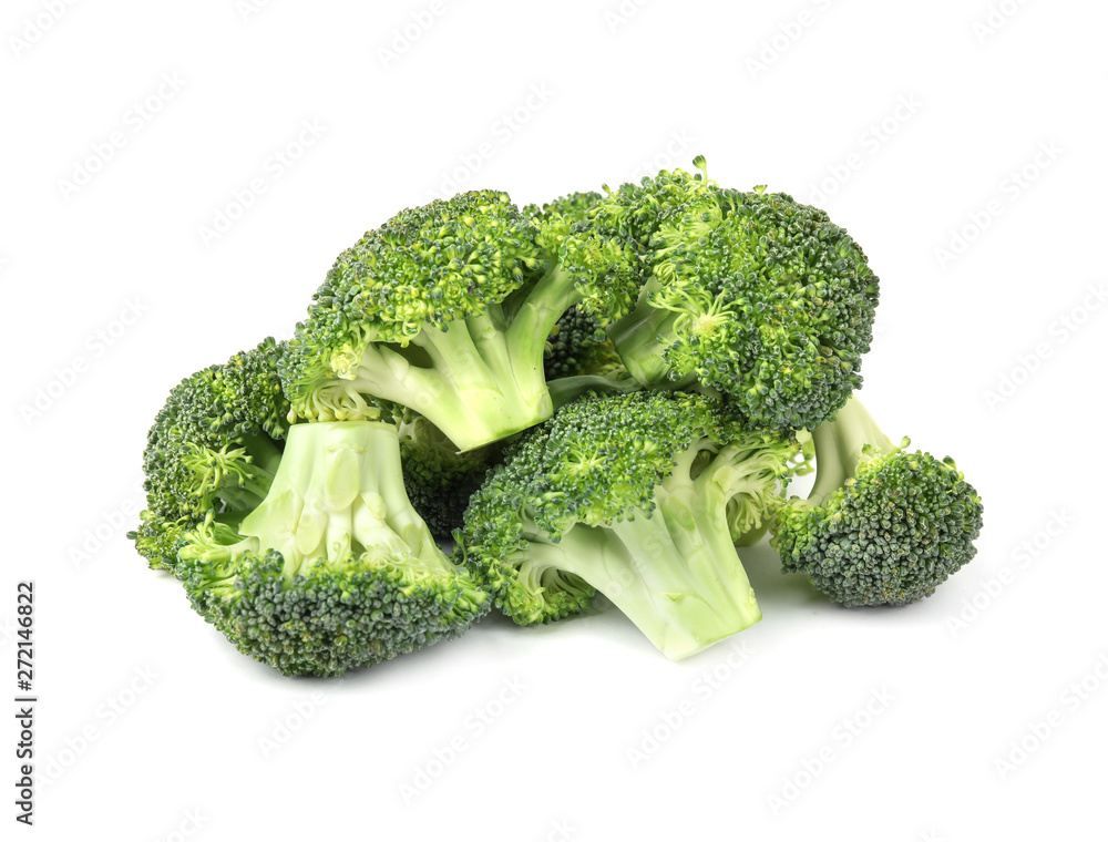 Fresh green broccoli on white background. Organic food Fresh green broccoli on white background. Organic food