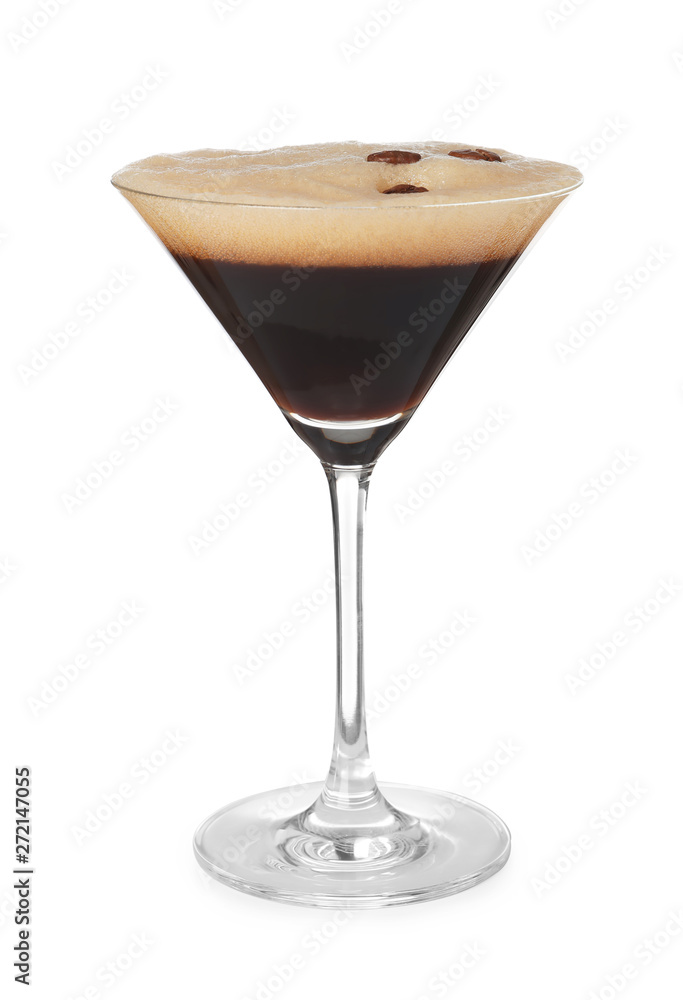 Glass of Espresso Martini on white background. Alcohol cocktail Glass of Espresso Martini on white background. Alcohol cocktail