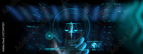 Legal advice technology service concept with business hand working with modern Ui computer. photo