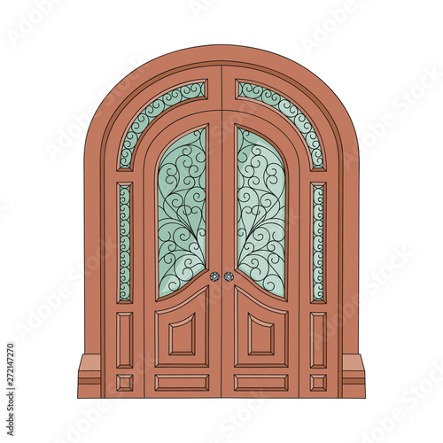 Ornate double door with patterned stained glass