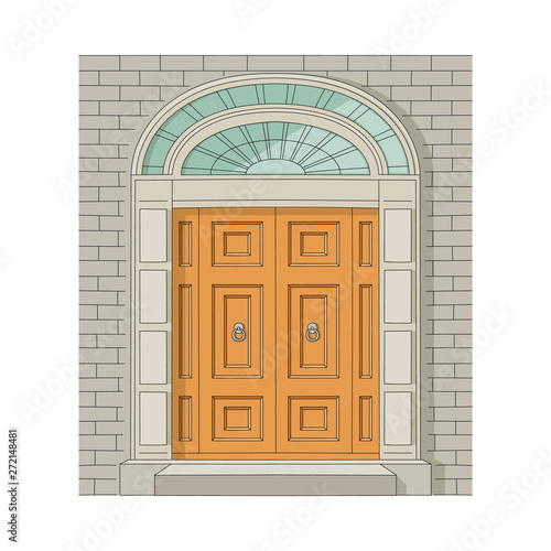 Vintage house door or the entrance to the building sketch vector illustration.