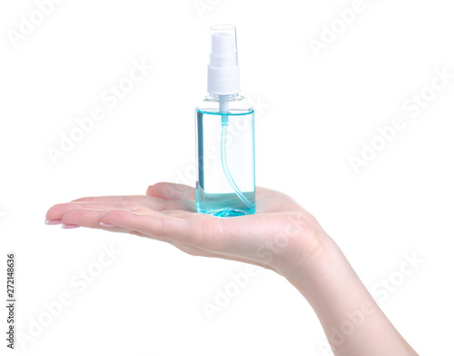 Hand antiseptic disinfection on a white background isolation