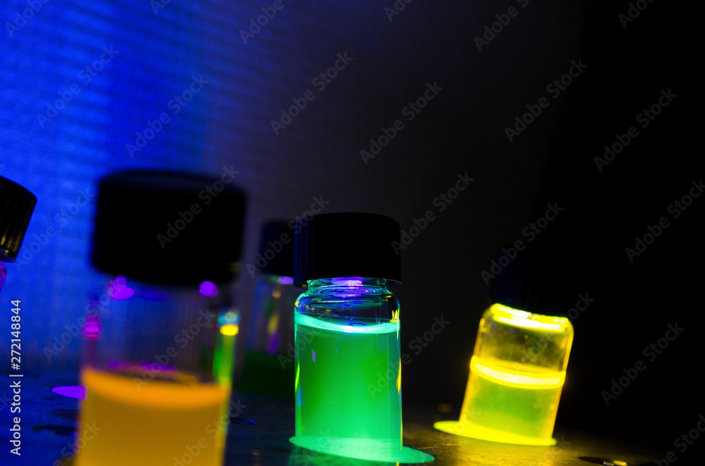 Multiple colourful close up light induced photochemical reaction in