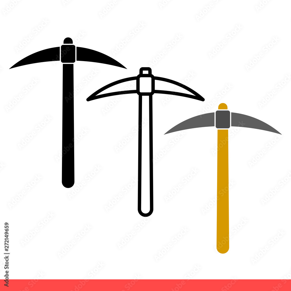 Pickaxe vector icon, digger. Simple, flat design isolated on white background for web or mobile app Pickaxe vector icon, digger. Simple, flat design isolated on white background for web or mobile app