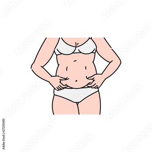 Female body in a bra and panties with a fat and fat belly.