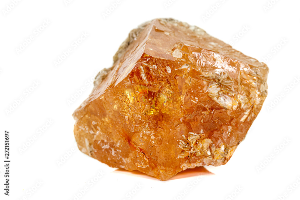 Macro stone Scheelite mineral on white background