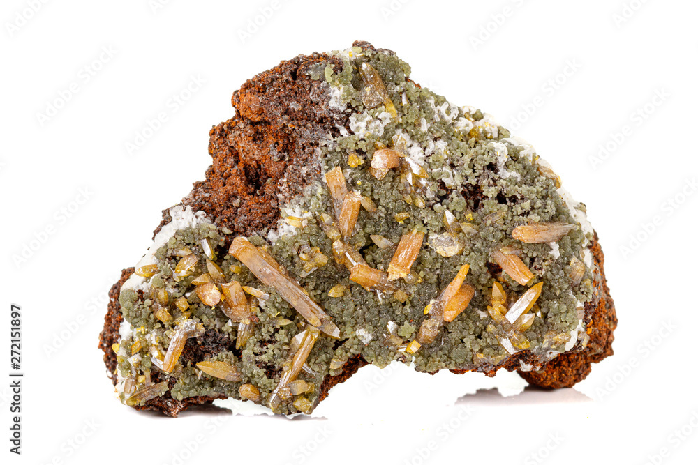 Macro stone Mimetite mineral on white background Macro stone Mimetite mineral on white background