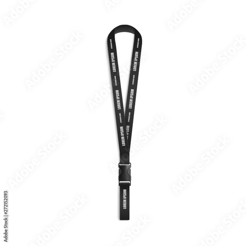 Black lanyard or neck cord for badge 3d vector mockup illustration isolated.