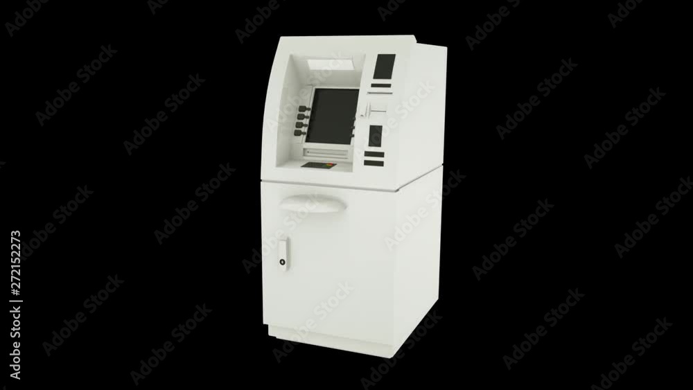 Bank Cash ATM Machine spinning on black background. Alpha channel included. Seamless loop Bank Cash ATM Machine spinning on black background. Alpha channel included. Seamless loop