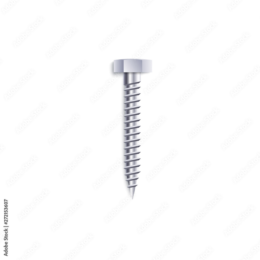 One upright metal threaded screw with hexagon head in realistic style One upright metal threaded screw with hexagon head in realistic style