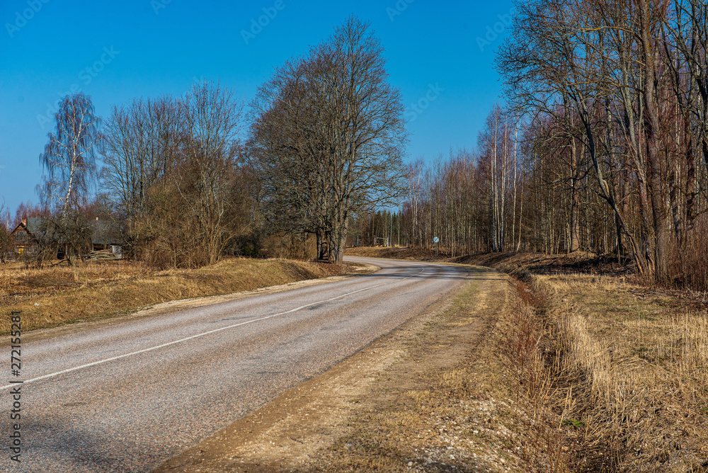 Obraz premium simple countryside dirt road in spring