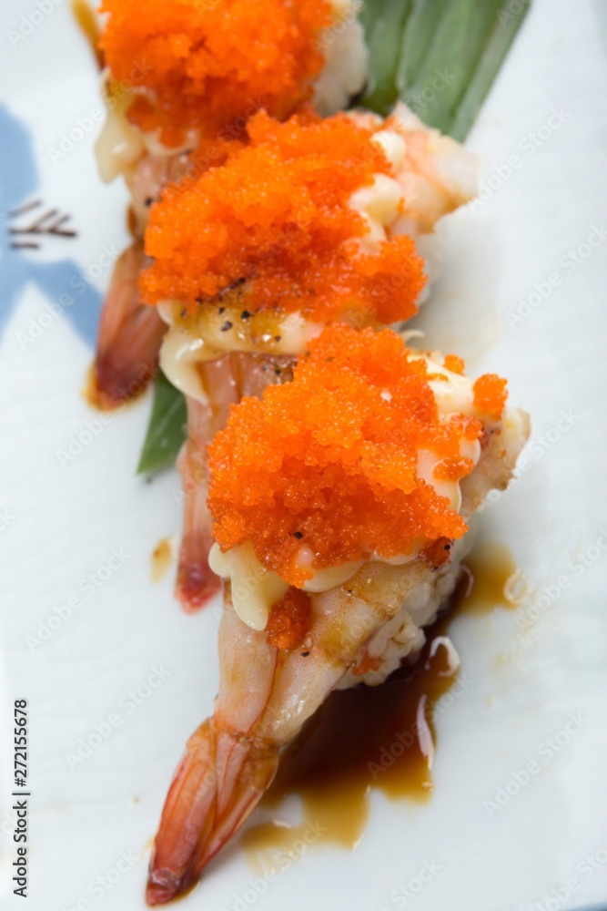 Creative Japanese food menu,sushi Steamed shrimp Creative Japanese food menu,sushi Steamed shrimp