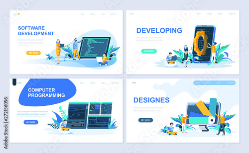 Set of landing page template for Software, Developing, Designer, Programming. Modern vector illustration flat concepts decorated people character for website and mobile website development.