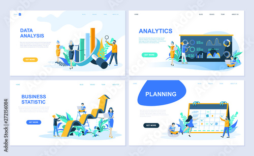 Set of landing page template for Data Analysis, Analytics, Business Statistic, Planning. Modern vector illustration flat concepts decorated people character for website and mobile website development.
