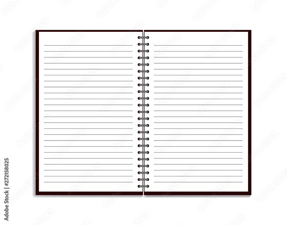 Realistic notebook in mockup style. Blank notepad with spiral. Template of empty notepad with lines on white background. vector eps10 Realistic notebook in mockup style. Blank notepad with spiral. Template of empty notepad with lines on white background. vector eps10