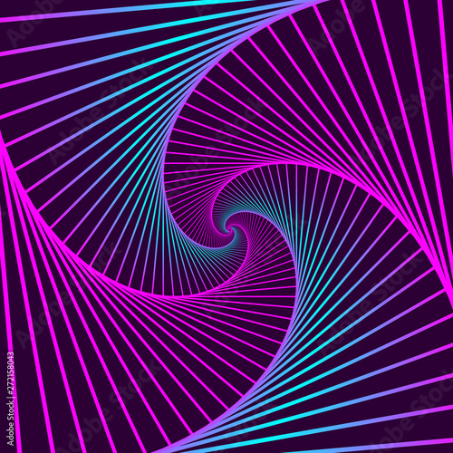 Colorful rotating geometric violet and blue squares. Geometric abstract optical illusion on dark violet background. vector eps10