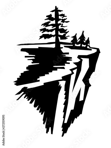 silhouette of cliff with trees