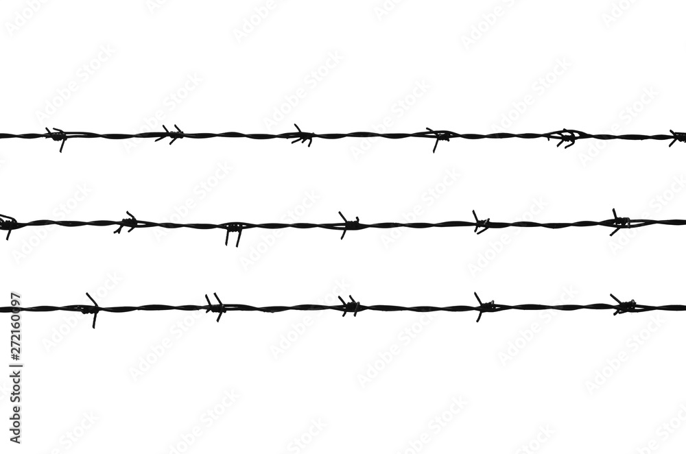 three lines of barbed wire on white three lines of barbed wire on white