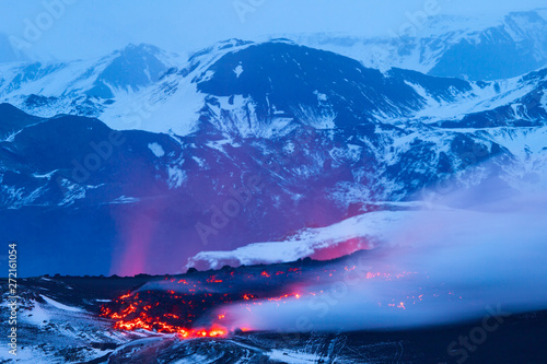 Volcano Eyjafjallajökull. Iceland. April 2010. Erupción volcánica en el area de Fimmvörduhals, Sur de Islandia
