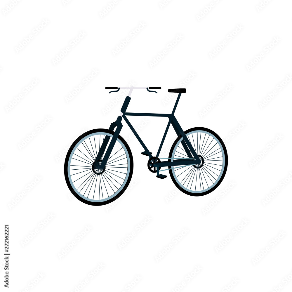 Black urben bike from side view, urban transportation icon in flat cartoon style