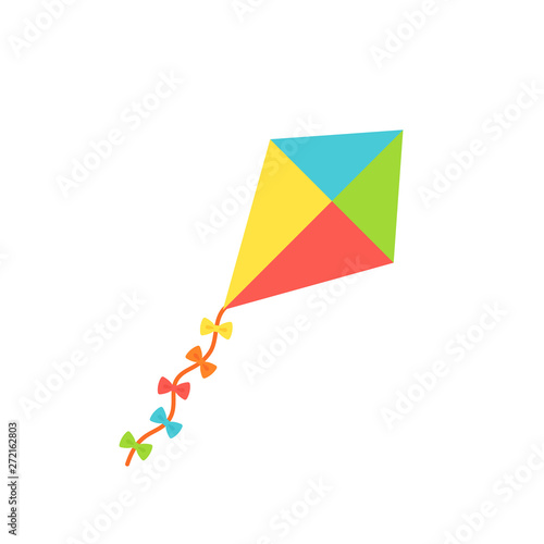 Kite baby toy. Vector. Kids toy icon isolated on white background in flat design. Colorful cartoon illustration.
