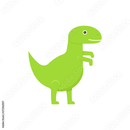 Dinosaur baby toy. Vector. Dino kids toy. Green tyrannosaurus icon isolated on white background in flat design. Cartoon illustration.