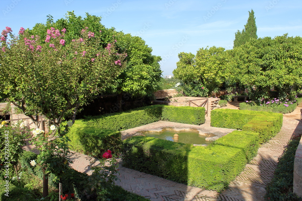 Garden in Alhambra Palace in Granada, Spain