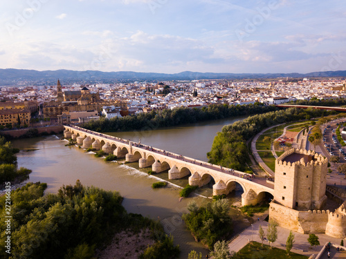 Aerial view of Cordoba with Roman Bridge and Mosque–Cathedral