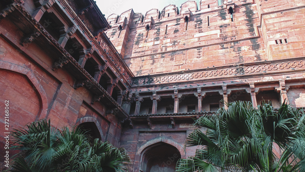 Historic Agra Fort built by Mughal Emperor Akbar in Agra, India