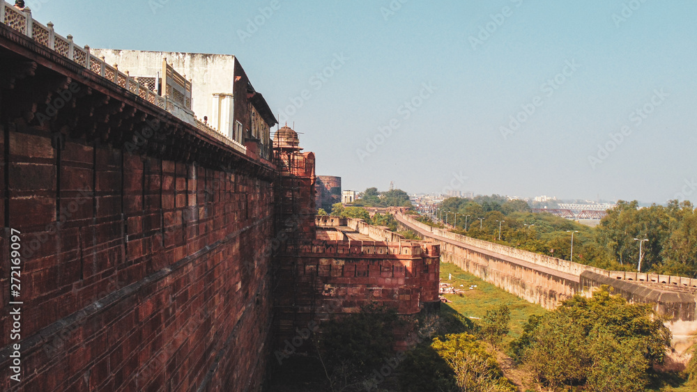 Historic Agra Fort built by Mughal Emperor Akbar in Agra, India