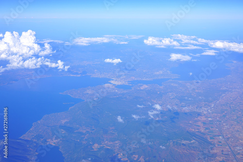 Aerial view of the Euripus Strait and the town of Chalcis (Chalkida) on the island of Euboea in Greece