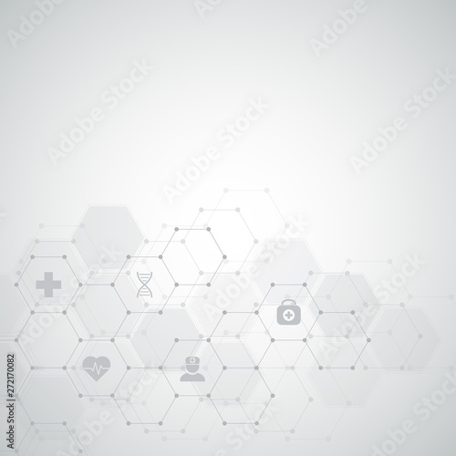 Abstract medical background with flat icons and symbols. Template design with concept and idea for healthcare technology  innovation medicine  health  science and research.