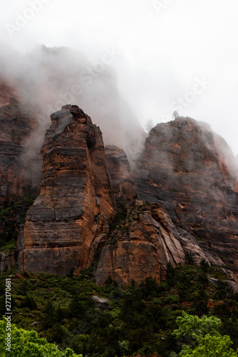 Zion National Park Misty Peak In Clouds