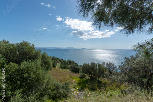 Landscape with small greek islands and bays on Peloponnese  Greece near Arkadiko town  summer vacation destination