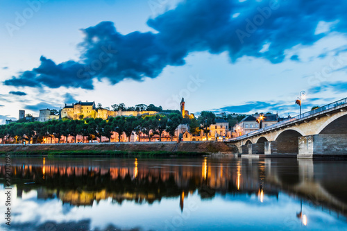 Chinon town France during the blue hour photo