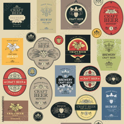 seamless pattern with various beer labels in retro style